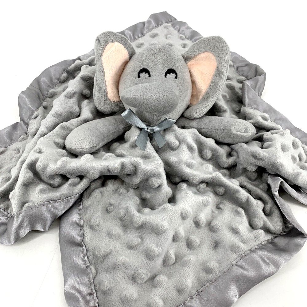 Gray Elephant Crinkle Ears Velour Baby Security Blanket‎ Plush Lovey Dot Minky